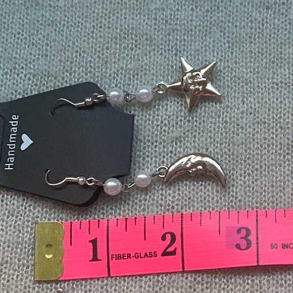 Earrings - Silver and white pearls Moon Star - Picture 5 of 5